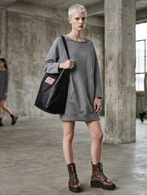 Acne Studios Oversized Sweatshirt Dress in Gray w/ Customized Cut-Off Neck